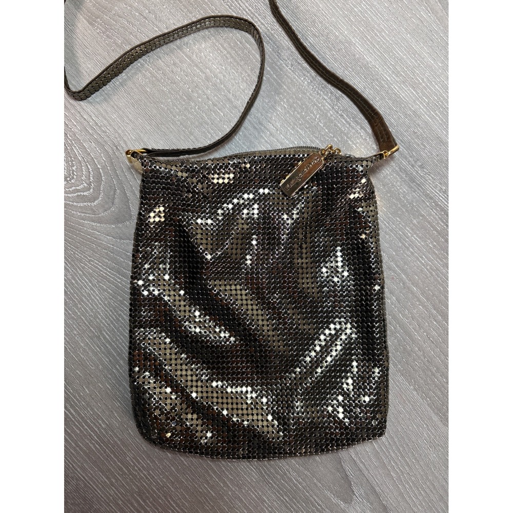 Whiting and Davis Vintage Gold Bronze Metal Mesh Crossbody Evening Bag Purse‎